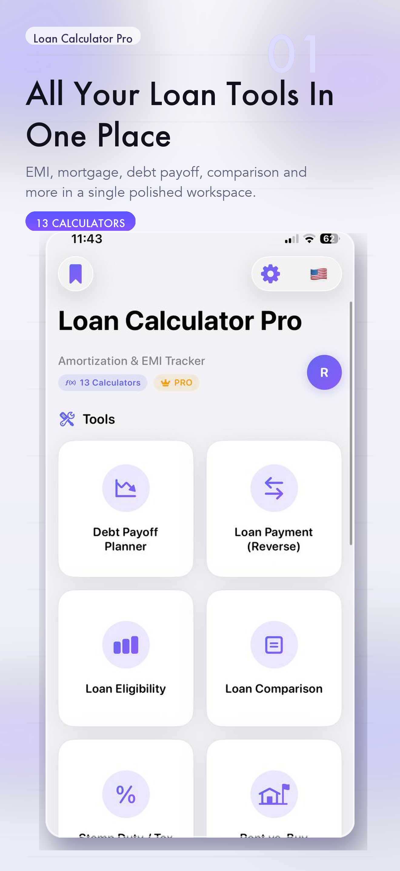 Loan Calculator Pro calculator list on iPhone