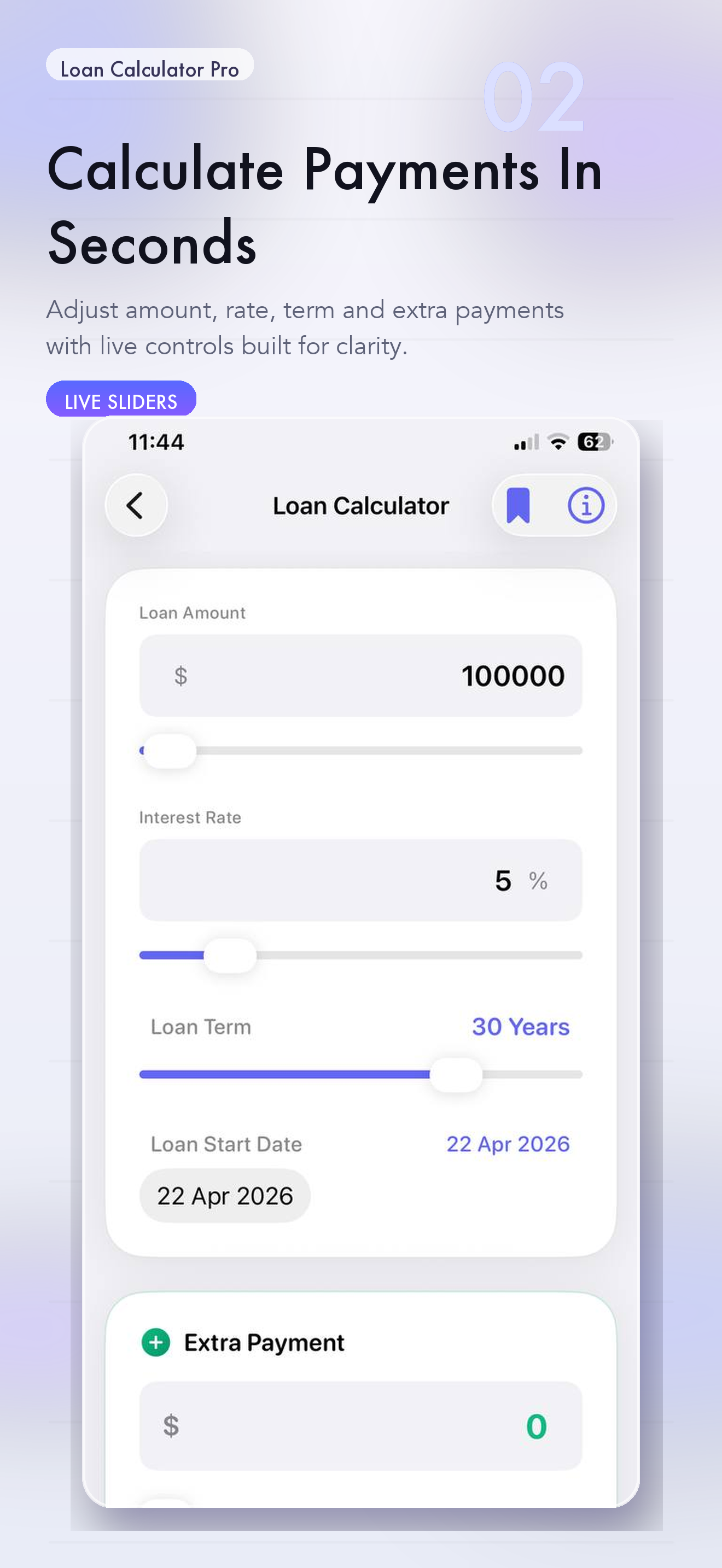 Loan Calculator Pro instant payment calculation screen