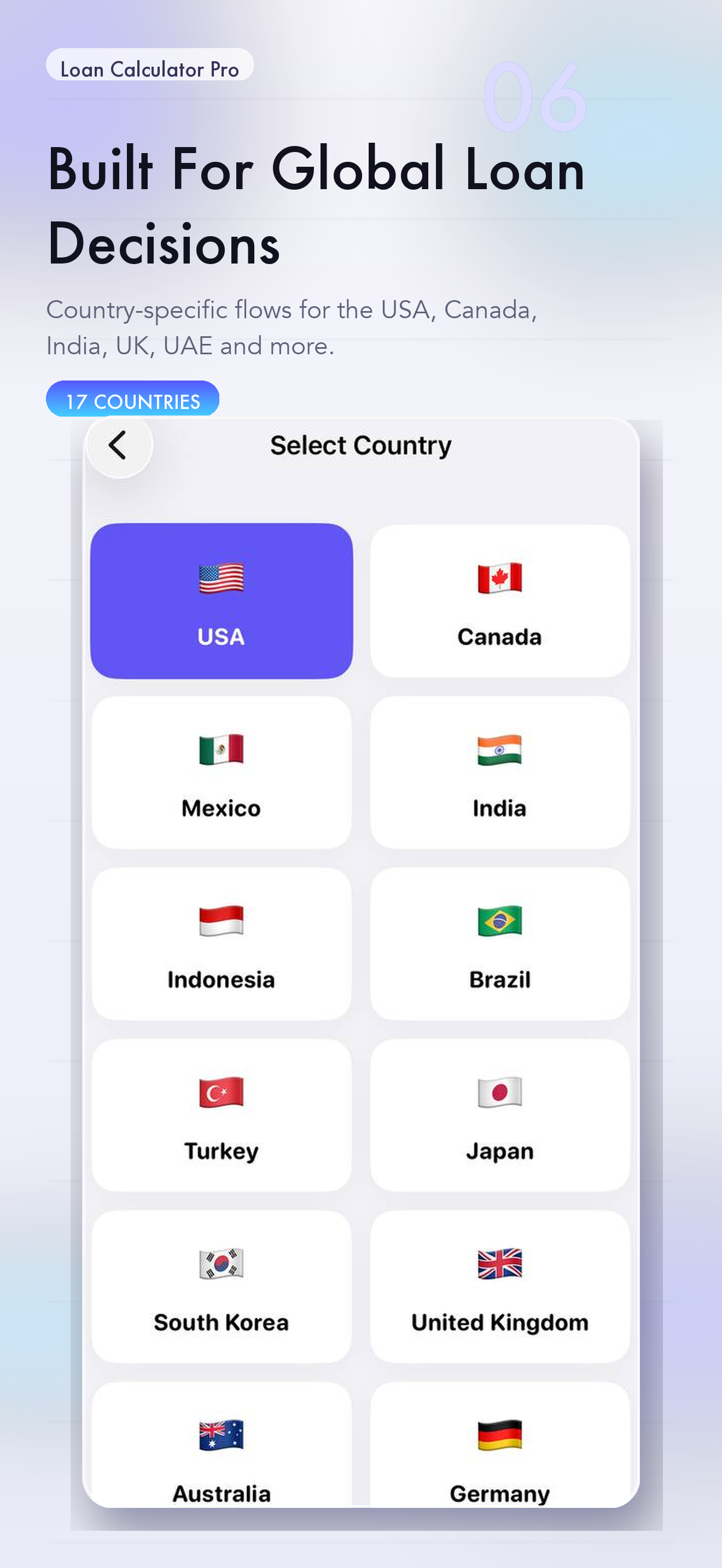 Loan Calculator Pro calculator list on iPhone